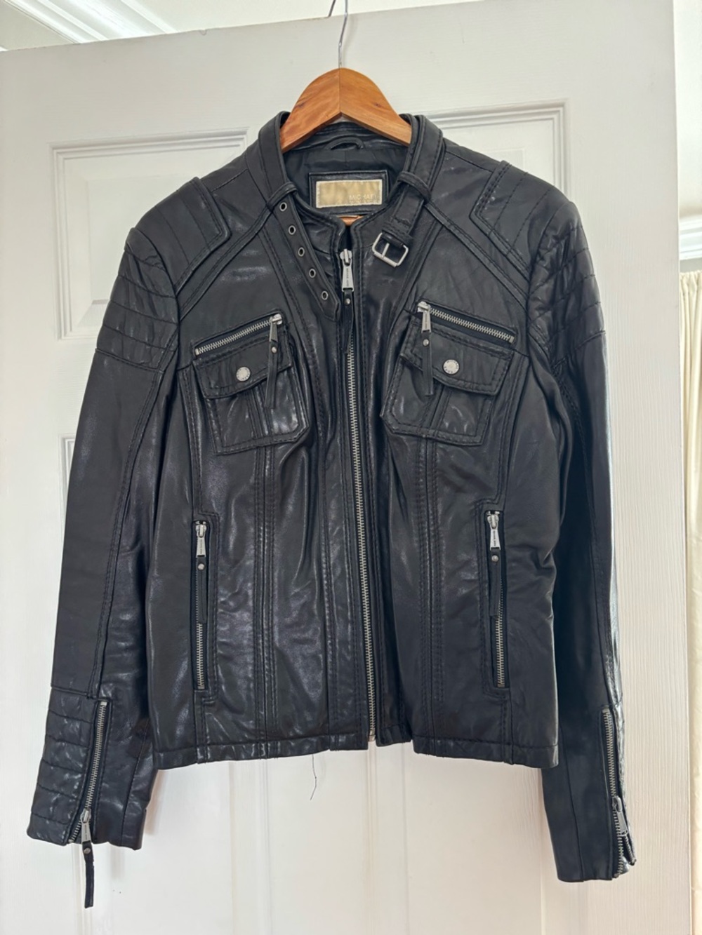MICHAEL Michael Kors Black Quilted Detail Leather Jacket - Picture 4 of 6